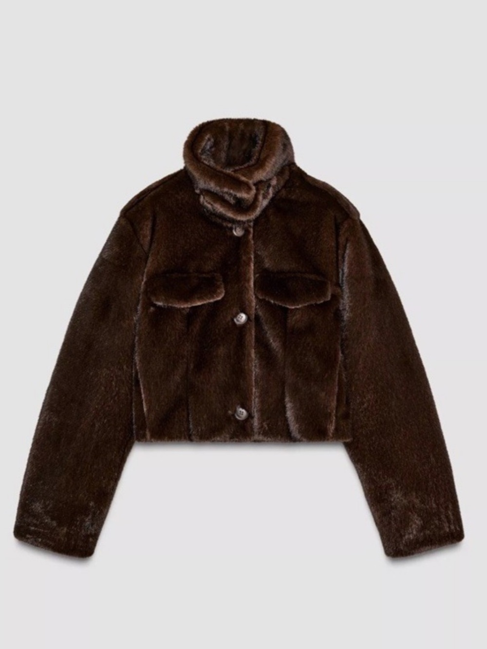 ZARA SHORT BOMBER BROWN FAUX FUR COAT